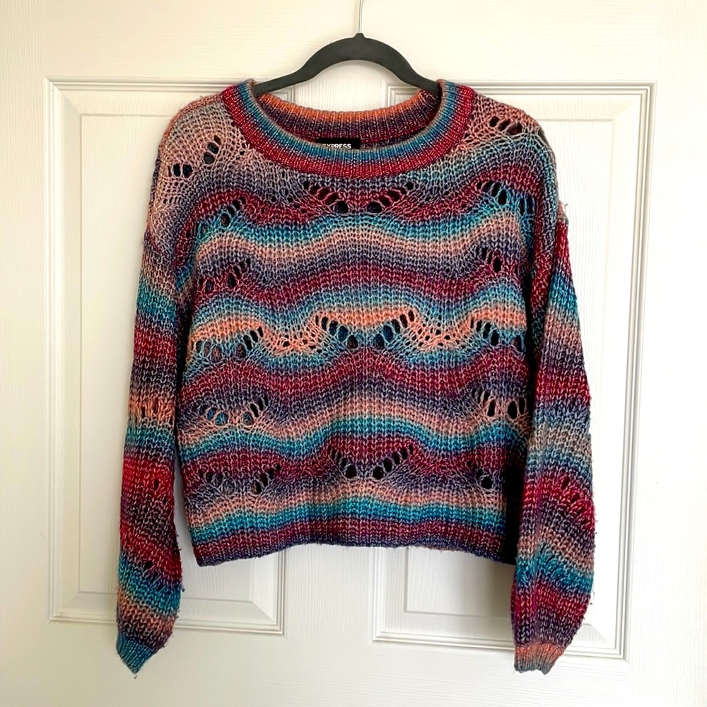 Express Multicolor Knitted Crewneck Sweater Small